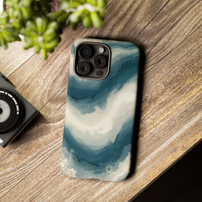 Ocean Wave Marble Phone Case — Teal & Ivory Abstract Tough Case