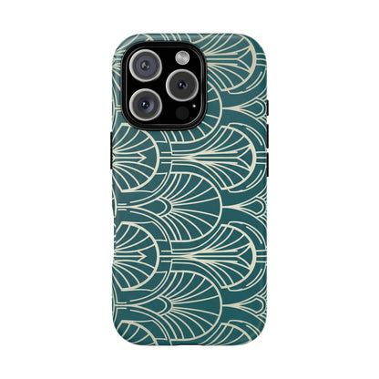 Art Deco Teal Pattern Tough Phone Case — Vintage Geometric Protective Case