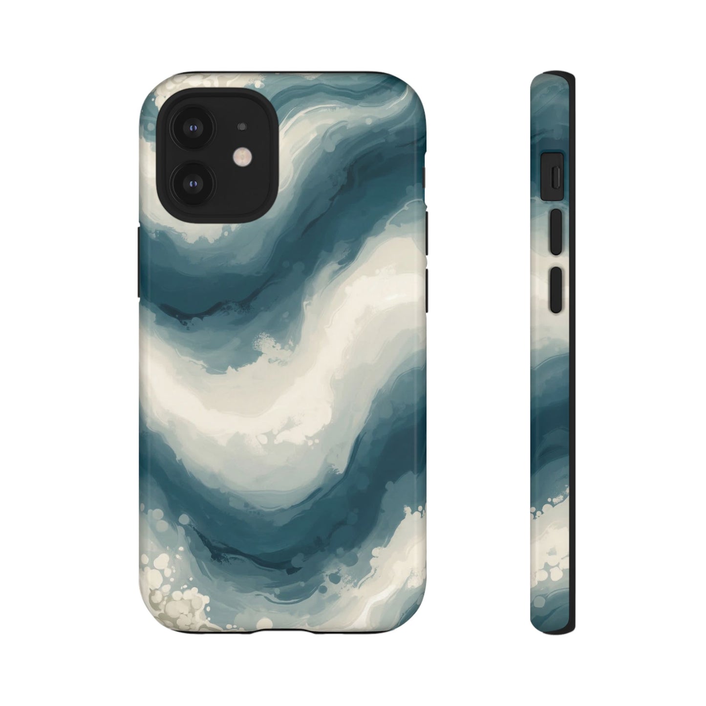 Ocean Wave Marble Phone Case — Teal & Ivory Abstract Tough Case