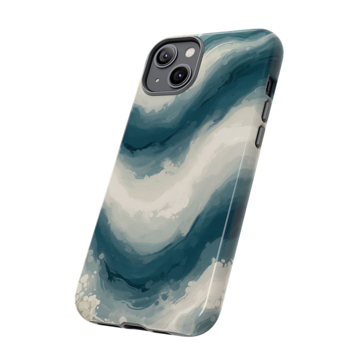 Ocean Wave Marble Phone Case — Teal & Ivory Abstract Tough Case