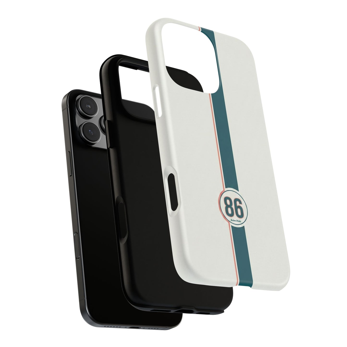 Racing Stripe Tough Phone Case — Retro White With '86 Circle Badge