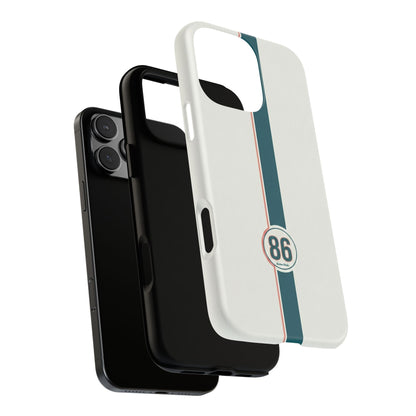 Racing Stripe Tough Phone Case — Retro White With '86 Circle Badge