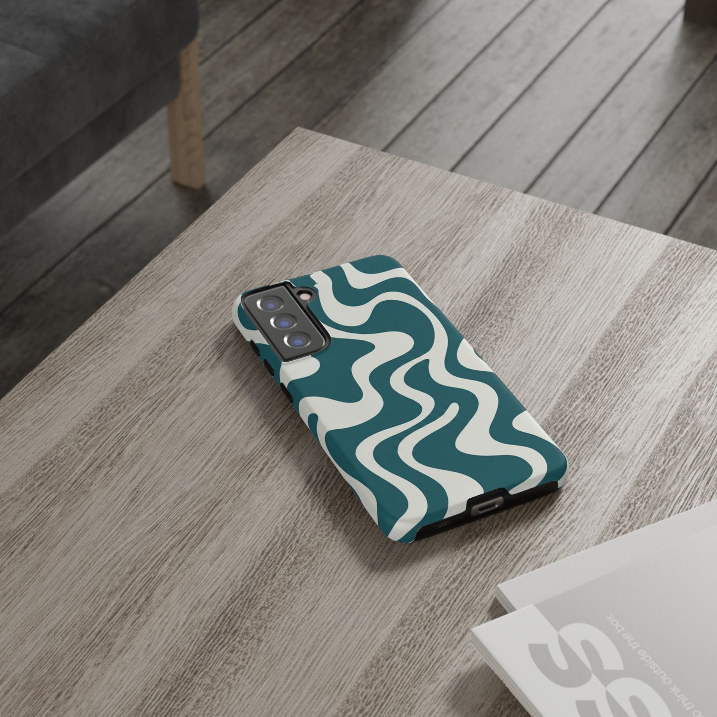Abstract Teal Swirl Phone Case — Retro Wavy Tough Case