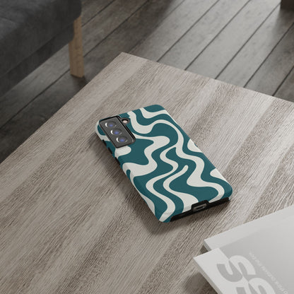 Abstract Teal Swirl Phone Case — Retro Wavy Tough Case
