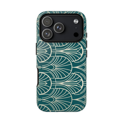Art Deco Teal Pattern Tough Phone Case — Vintage Geometric Protective Case