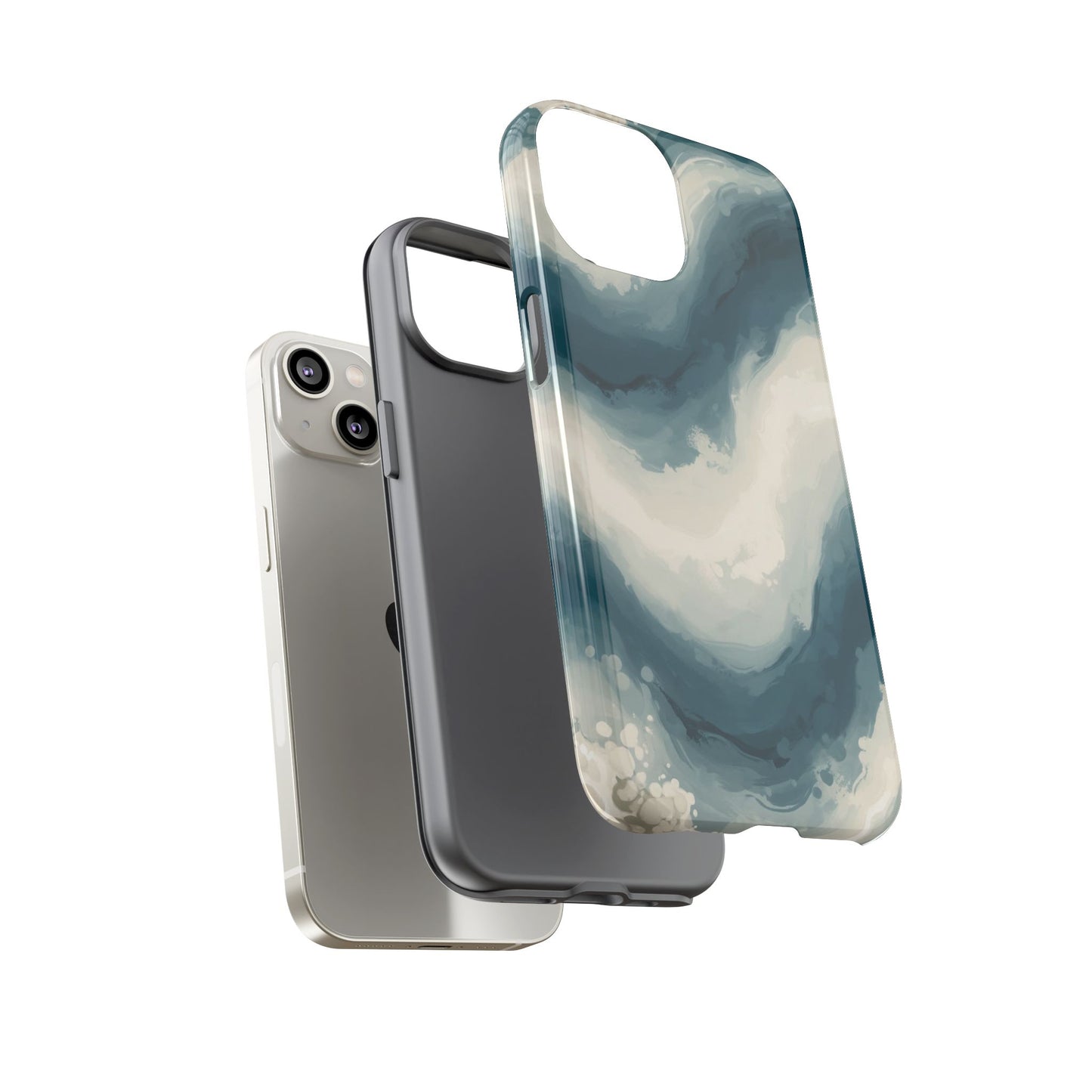 Ocean Wave Marble Phone Case — Teal & Ivory Abstract Tough Case