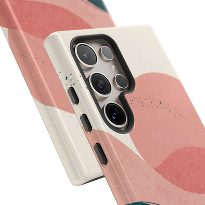 Abstract Sunset Waves Tough Phone Case — Pink & Teal Protective Cover