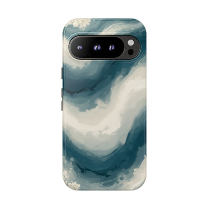 Ocean Wave Marble Phone Case — Teal & Ivory Abstract Tough Case