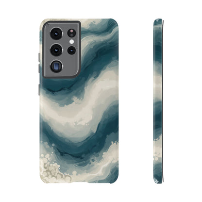 Ocean Wave Marble Phone Case — Teal & Ivory Abstract Tough Case