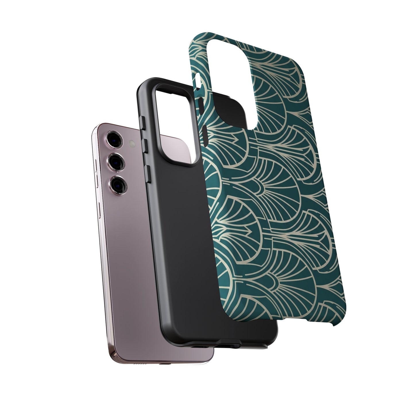 Teal Art Deco Pattern Tough Phone Case — Retro Geometric Protection