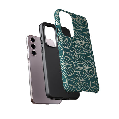 Teal Art Deco Pattern Tough Phone Case — Retro Geometric Protection