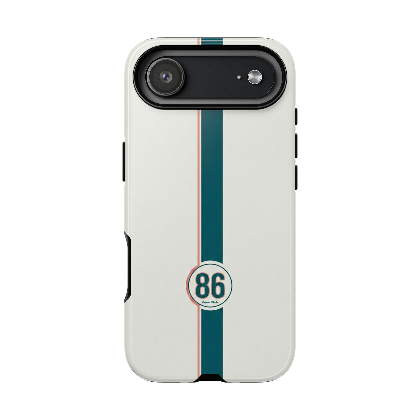 Racing Stripe Tough Phone Case — Retro White With '86 Circle Badge
