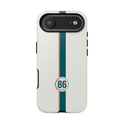 Racing Stripe Tough Phone Case — Retro White With '86 Circle Badge