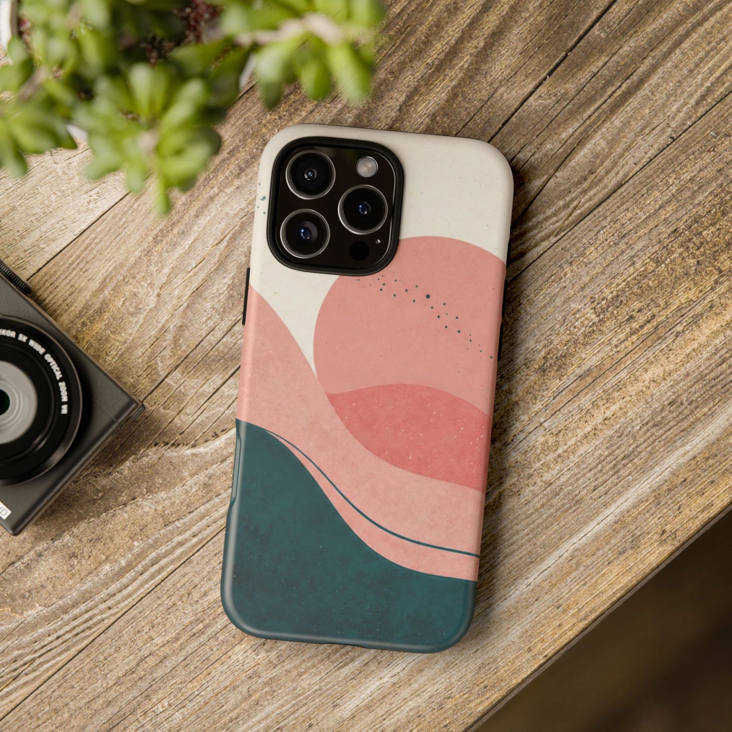 Abstract Sunset Phone Case — Pink & Teal Wave Tough Case