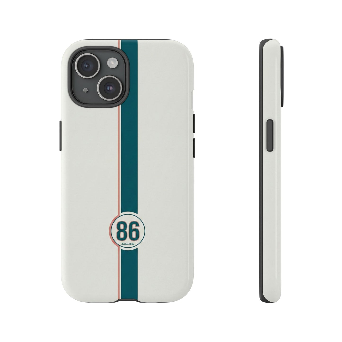 Racing Stripe Tough Phone Case — Retro White With '86 Circle Badge