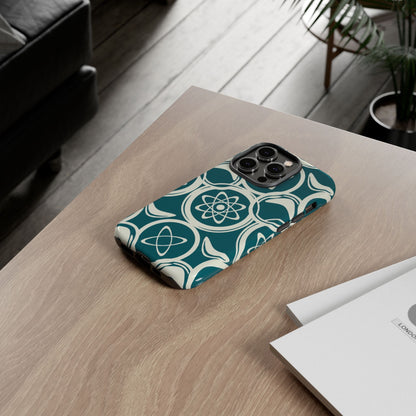 Teal Retro Atomic Pattern Tough Phone Case - Mid-Century Science Design