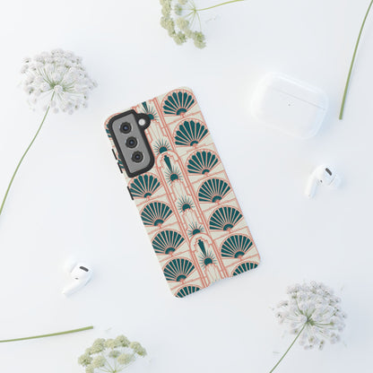 Art Deco Fan Pattern Tough Phone Case — Teal & Blush Retro Protection