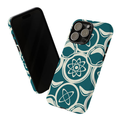 Teal Retro Atomic Pattern Tough Phone Case - Mid-Century Science Design