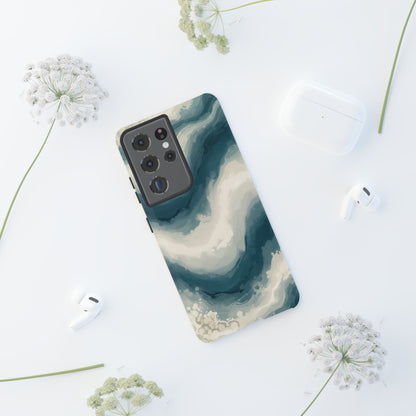 Ocean Wave Marble Phone Case — Teal & Ivory Abstract Tough Case