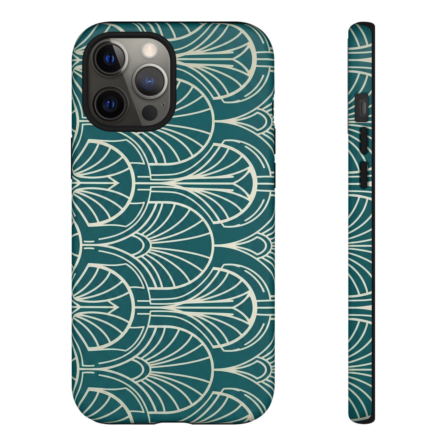 Art Deco Teal Pattern Tough Phone Case — Vintage Geometric Protective Case