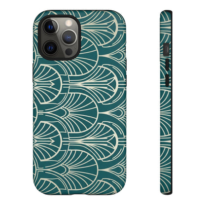 Art Deco Teal Pattern Tough Phone Case — Vintage Geometric Protective Case