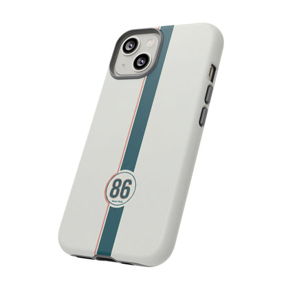Racing Stripe Tough Phone Case — Retro White With '86 Circle Badge