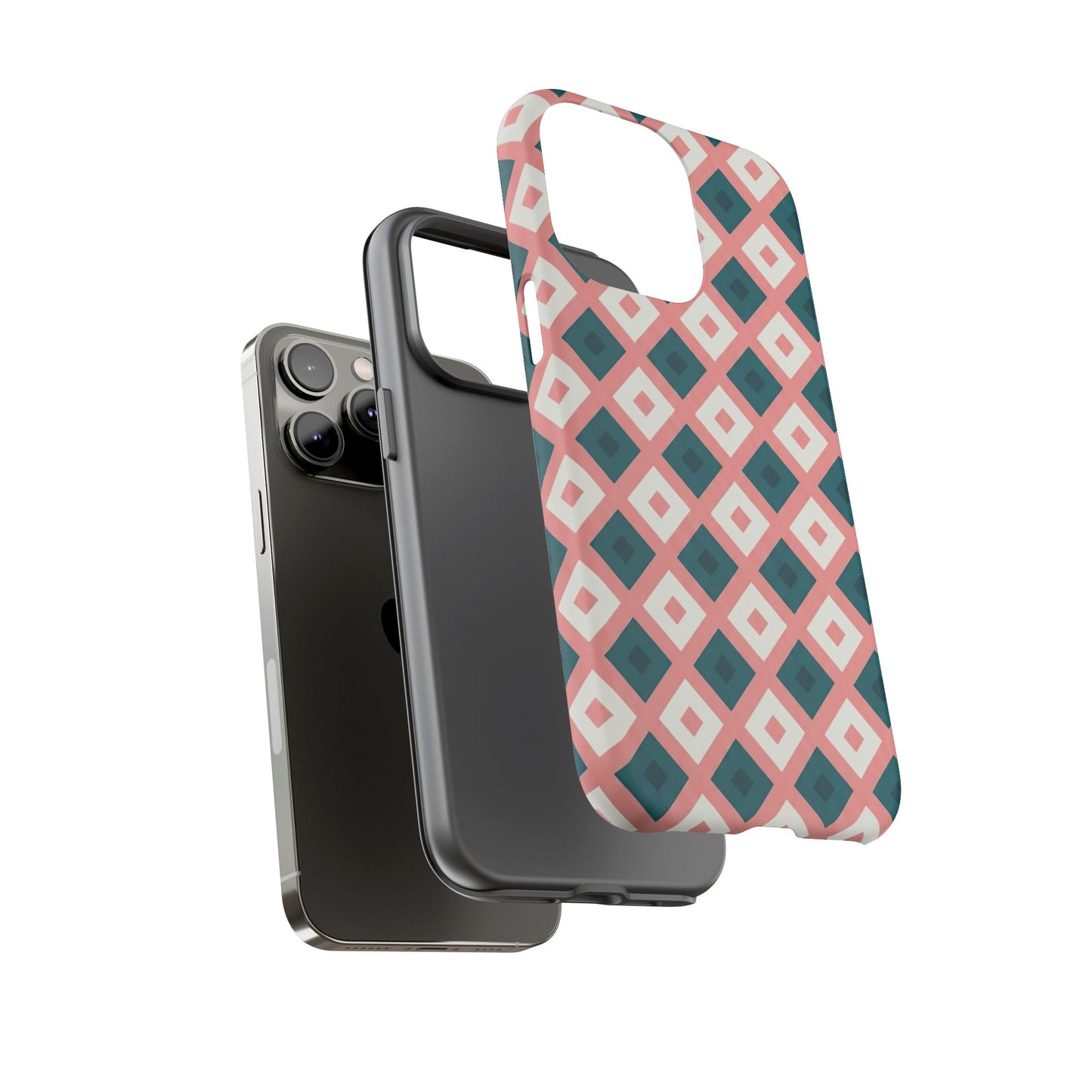 Geometric Diamond Pattern Tough Phone Case — Pink & Teal Protective Cover