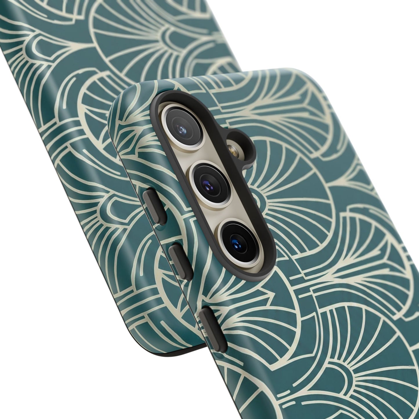 Teal Art Deco Pattern Tough Phone Case — Retro Geometric Protection