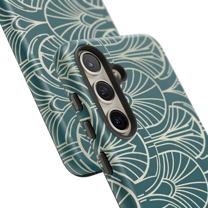 Teal Art Deco Pattern Tough Phone Case — Retro Geometric Protection