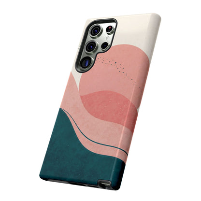 Abstract Sunset Waves Tough Phone Case — Pink & Teal Protective Cover
