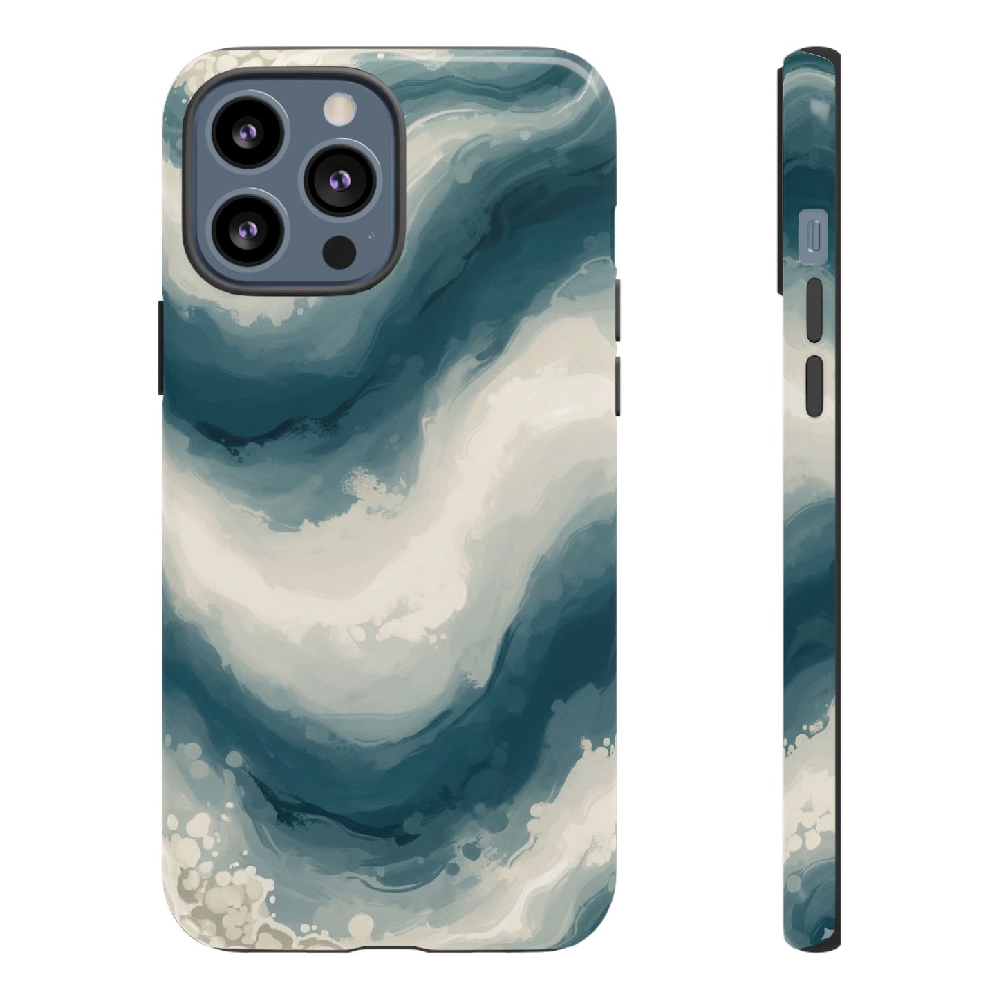Ocean Wave Marble Phone Case — Teal & Ivory Abstract Tough Case
