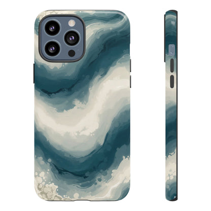 Ocean Wave Marble Phone Case — Teal & Ivory Abstract Tough Case