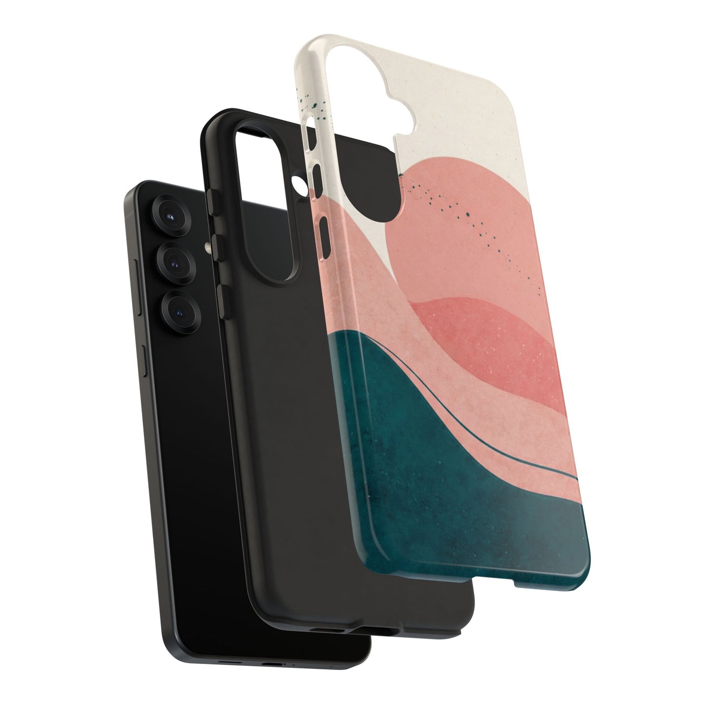Abstract Sunset Waves Tough Phone Case — Pink & Teal Protective Cover