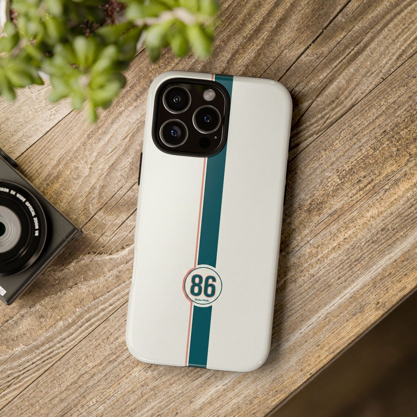 Racing Stripe Tough Phone Case — Retro White With '86 Circle Badge