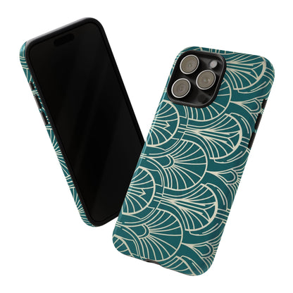 Art Deco Teal Pattern Tough Phone Case — Vintage Geometric Protective Case