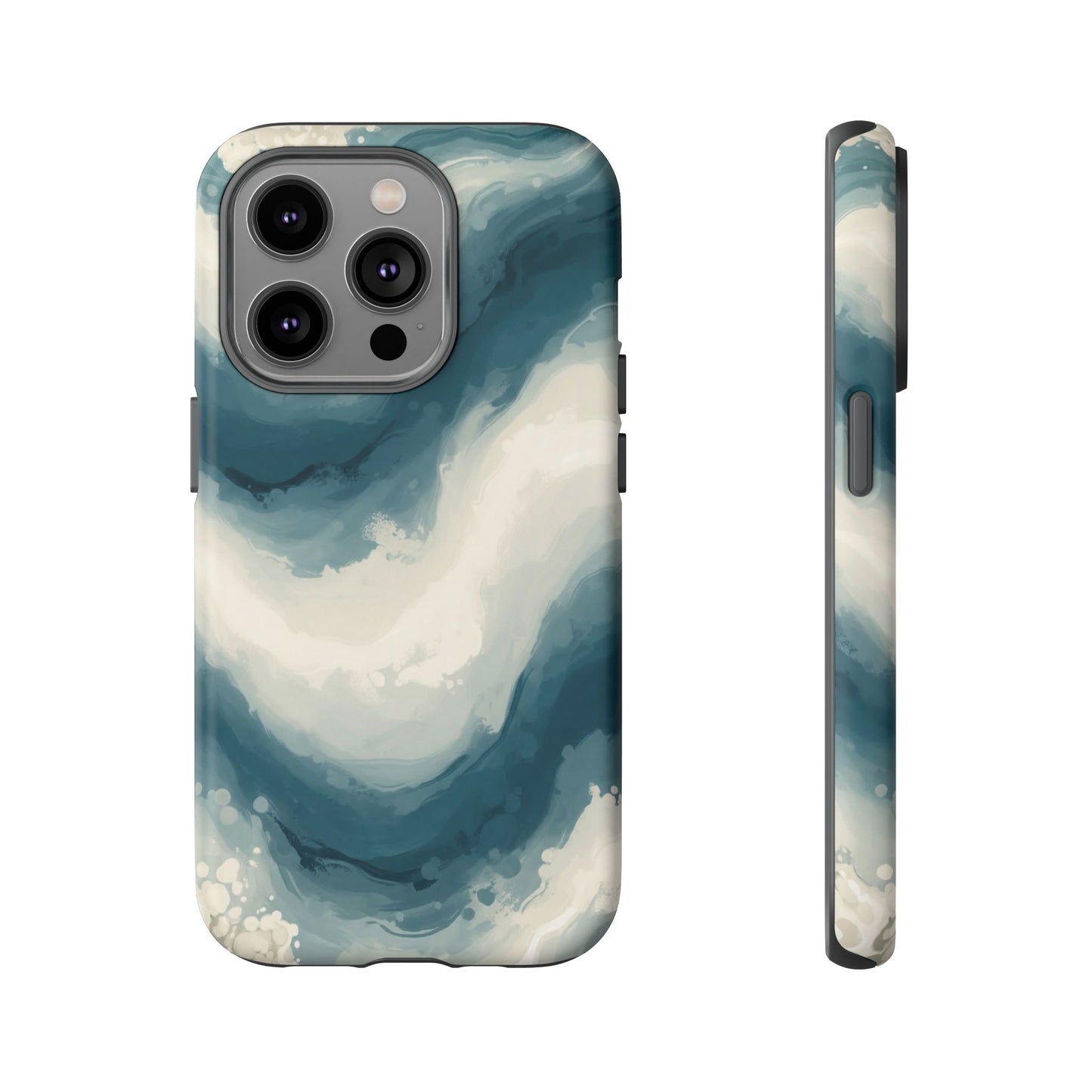 Ocean Wave Marble Phone Case — Teal & Ivory Abstract Tough Case