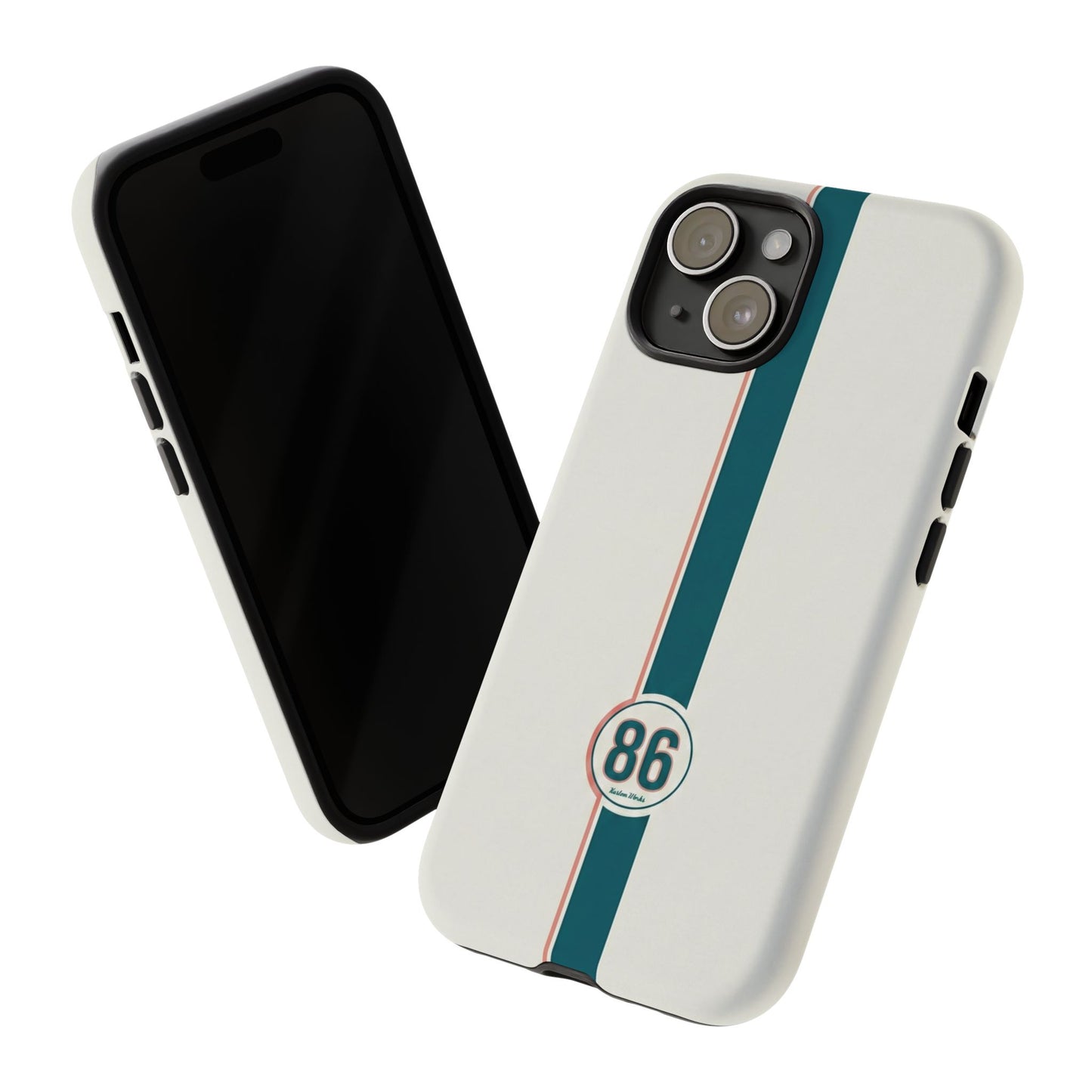 Racing Stripe Tough Phone Case — Retro White With '86 Circle Badge