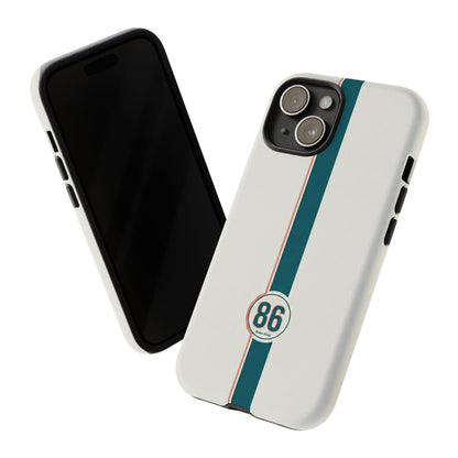 Racing Stripe Tough Phone Case — Retro White With '86 Circle Badge
