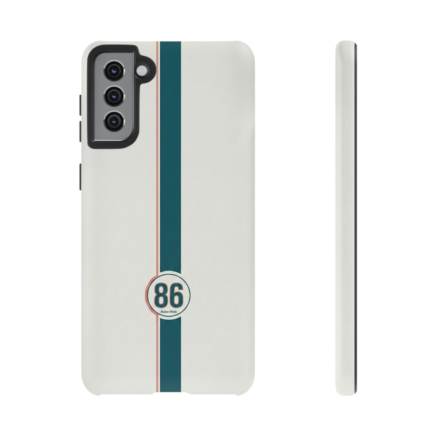Racing Stripe Tough Phone Case — Retro White With '86 Circle Badge