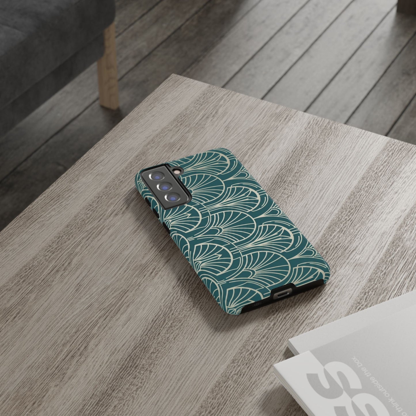 Teal Art Deco Pattern Tough Phone Case — Retro Geometric Protection
