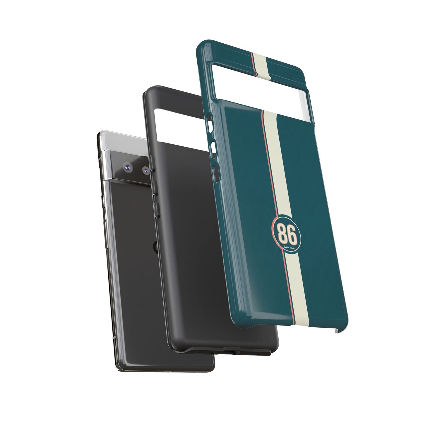 Racing Stripe Phone Case - Retro Teal with Number 86