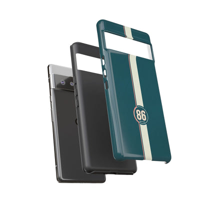 Racing Stripe Phone Case - Retro Teal with Number 86