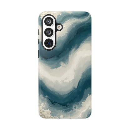 Ocean Wave Marble Phone Case — Teal & Ivory Abstract Tough Case