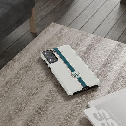 Racing Stripe Tough Phone Case — Retro White With '86 Circle Badge