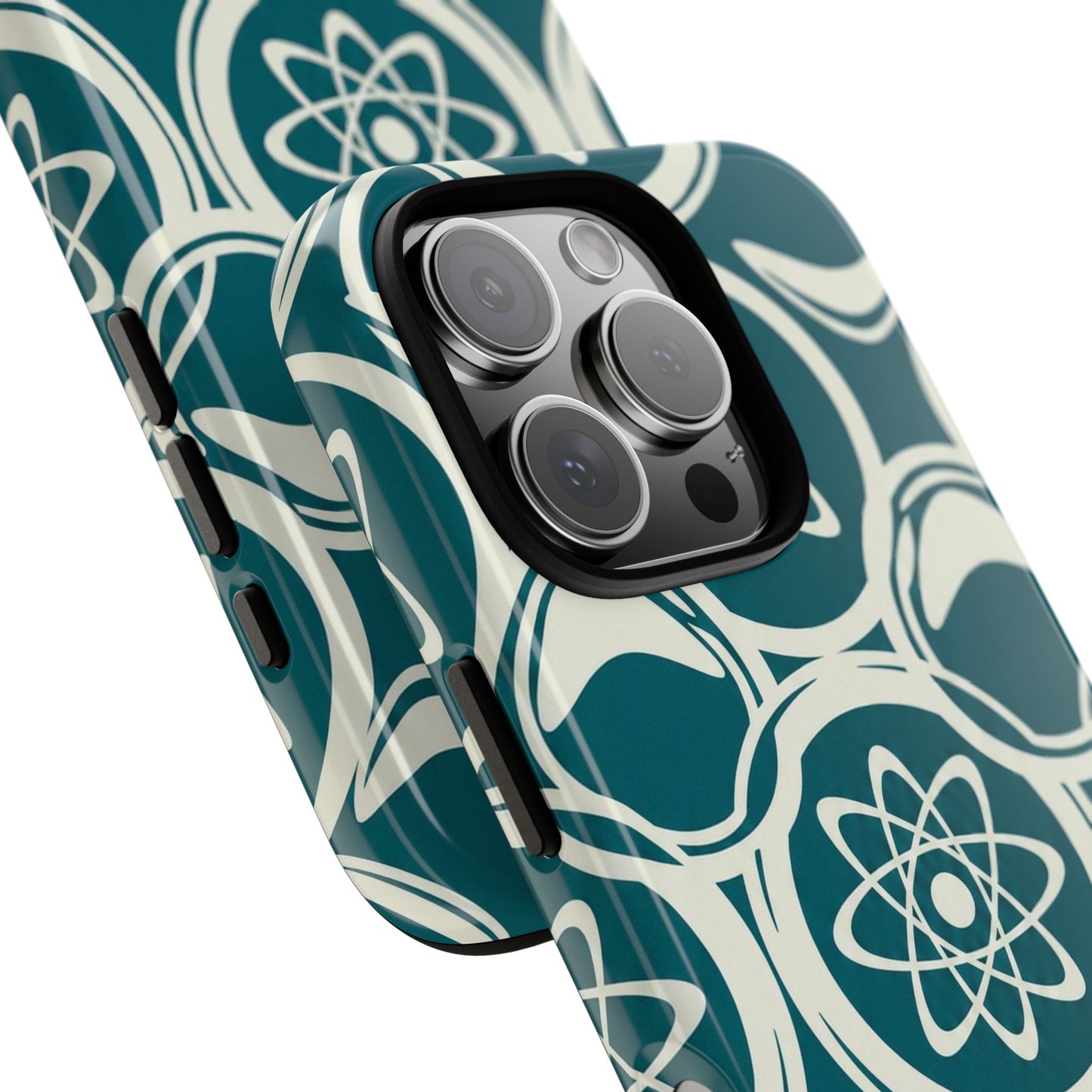 Teal Retro Atomic Pattern Tough Phone Case - Mid-Century Science Design
