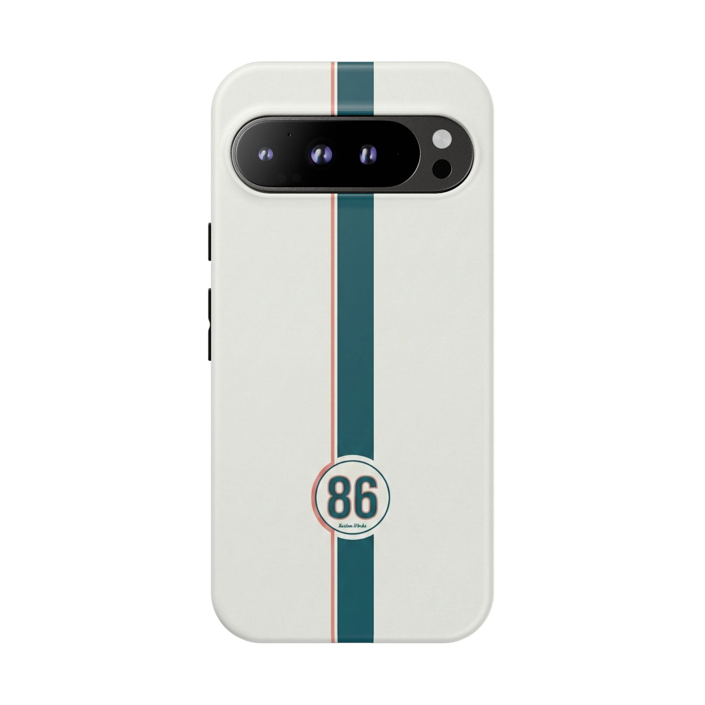 Racing Stripe Tough Phone Case — Retro White With '86 Circle Badge