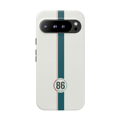 Racing Stripe Tough Phone Case — Retro White With '86 Circle Badge