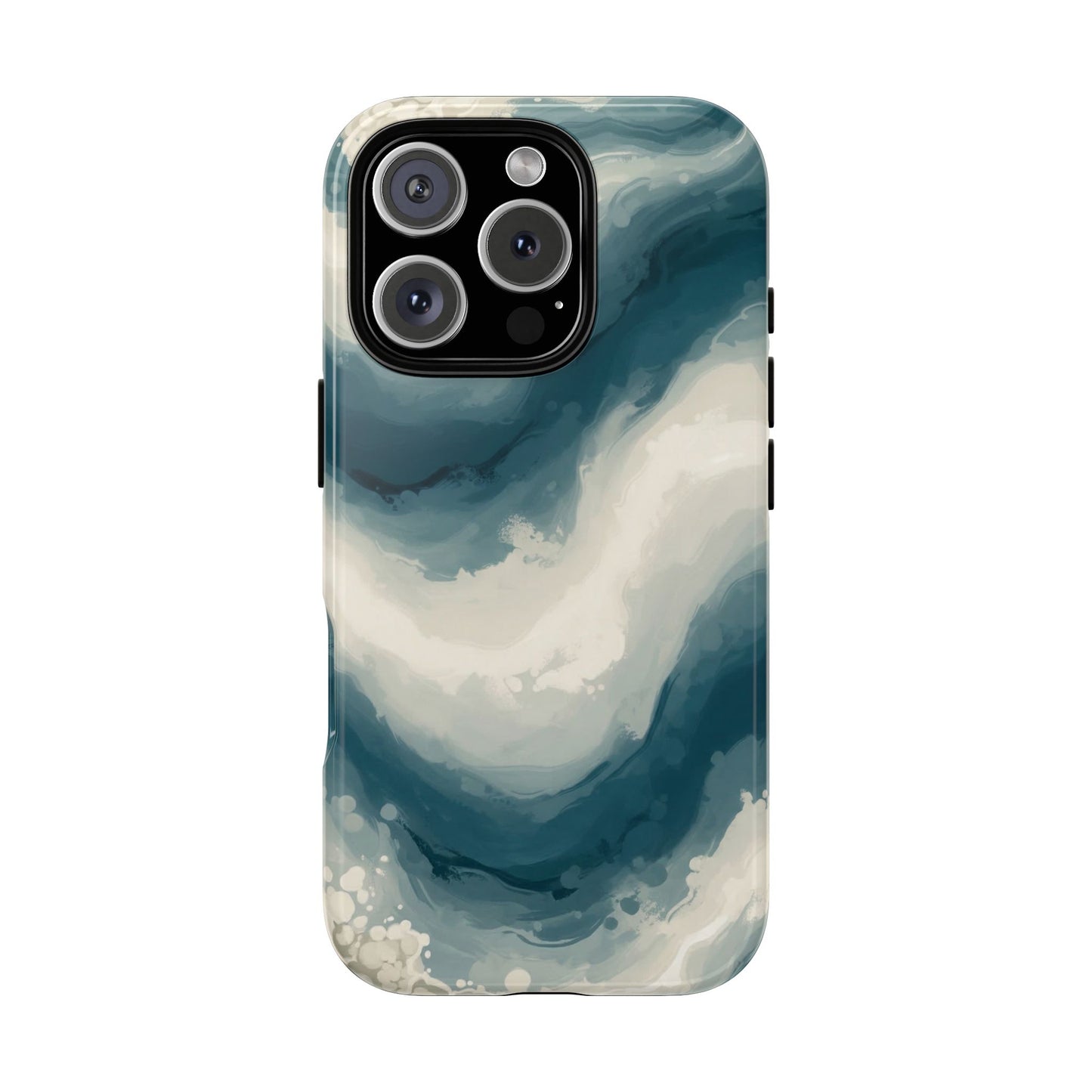 Ocean Wave Marble Phone Case — Teal & Ivory Abstract Tough Case