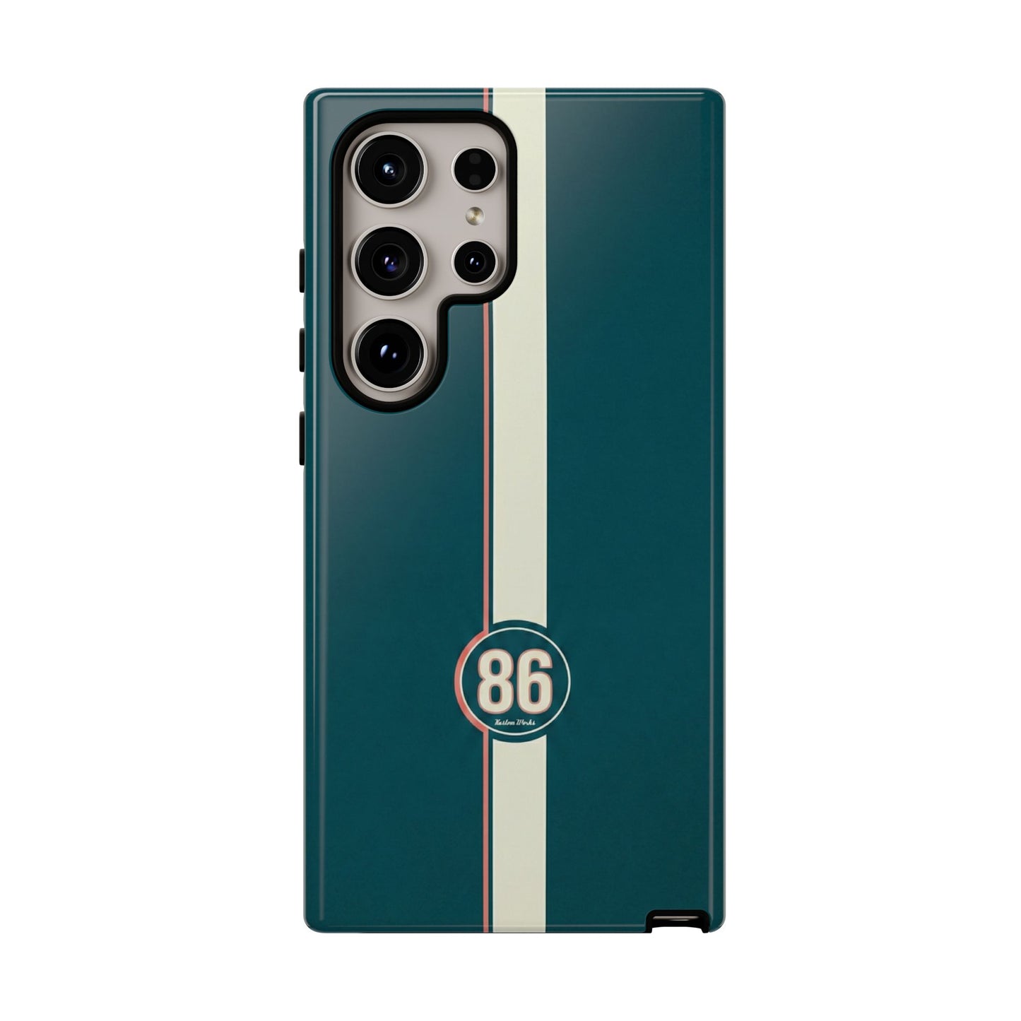 Racing Stripe Phone Case - Retro Teal with Number 86