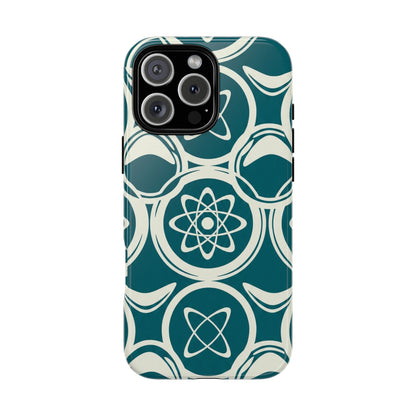 Teal Retro Atomic Pattern Tough Phone Case - Mid-Century Science Design